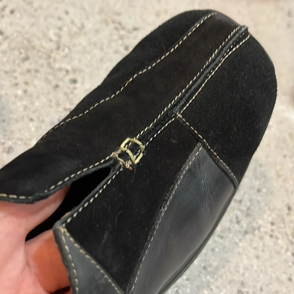 PAZZO MIXED LEATHER SUEDE WEDGE LOAFERS BLACK SIZE 7